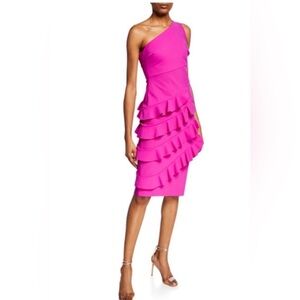Chiara Boni La Petite Robe One Shoulder Ruffle Dress | Size 44 (M) | Pink
